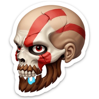 Visage de Kratos du jeu PlayStation a la perfection, c'est a dire que la marque rouge doit partir jusqu'à l'arrière du crâne  sticker