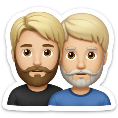 Man with a beard and long hair gathered with another short-haired blond man sticker