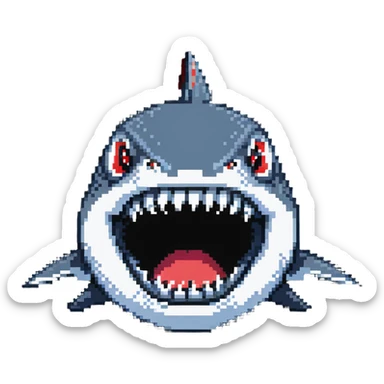 shark with big white teeth shown prominently in a menacing face-on view sticker
