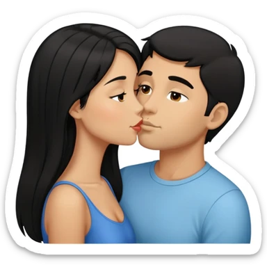 Tan girl with black hair kissing same skintone man with short black hair with a clean lineup sticker