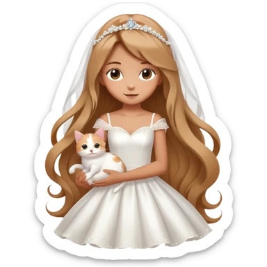 Very dreamy-beautiful-fashionable and elegant-a girl in a wedding dress holding a kitten-shiny-lady-soft style-kawaii-beautiful-hair-fairy style- sticker