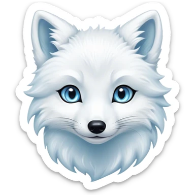 Cinematic Cute Arctic Fox Portrait Emoji, Head tilted playfully and inquisitively, featuring a silky, pure white Fur with delicate hints of icy blue on the ears and muzzle, round, sparkling eyes filled with curious charm, Simplified yet irresistibly adorable features, highly detailed, glowing with a warm, friendly glow, high shine, affectionate and spirited, stylized with a touch of frosty whimsy, bright and endearing, soft glowing outline, capturing the essence of a mischievous yet loving arctic fox, so playful it feels like it could frolic out of the screen and into your arms! sticker