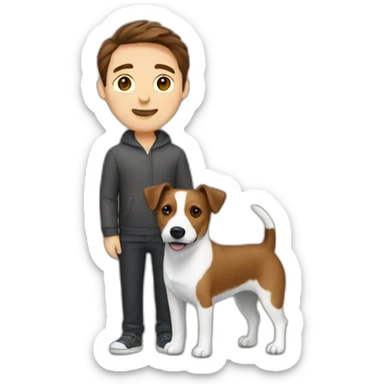 Man with brown hair with jack russell terrier sticker