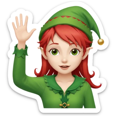 christmas elf girl with red hair, waving  sticker