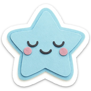 cute blue star character, closed eyes, soft glowing effect, no limbs, full body, soft pastel colors sticker