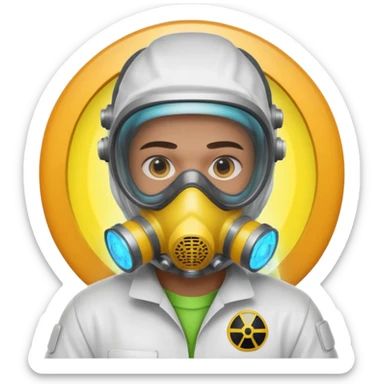 nuclear scientist portrait, head and shoulders only, wearing hazmat mask, lab suit collar, glowing radiation aura, intense eyes, 3D cartoon, mobile game icon style, clean background, no text, no watermark
 sticker