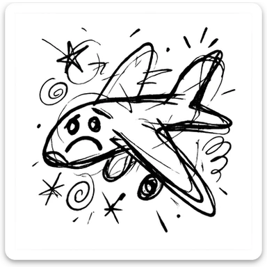 sad black airplane logo, chaotic sketch, suitable for a program sticker