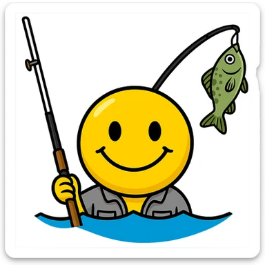 Remove the fishing cap and add a fish to the end of the fishing pole, keep the style the same, with no background. sticker
