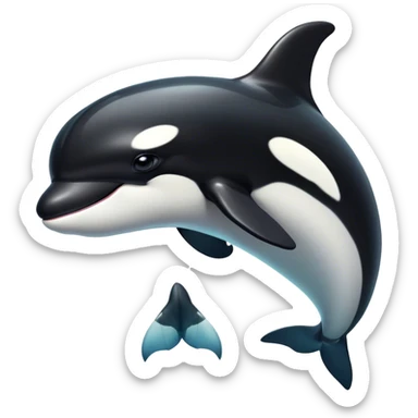 Cinematic Noble orca Portrait Emoji, Poised and majestic, with a sleek, streamlined black-and-white body, piercing intelligent eyes, and a powerful, commanding presence, Simplified yet sharp and sophisticated features, highly detailed, glowing with a soft oceanic radiance, high shine, intelligent and formidable, stylized with an air of deep-sea dominance, focused and alert, soft glowing outline, capturing the essence of an apex predator that appears ready to surge out of the waves with effortless authority! sticker