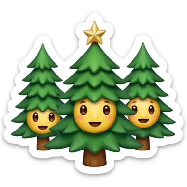 Un emoji représentant un petit sapin stylisé, sans bouche, avec deux grands yeux de biche brillants couleur cannelle. Style minimaliste, mignon et expressif, comme un sticker ou un emoji moderne. Fond parfaitement transparent, haute qualité, bien centré. sticker