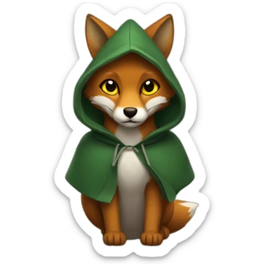 small brown fox with yellow eyes and a dark green hood sticker