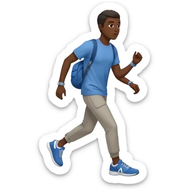 iOS emoji style - A black man with no bag or backpack. Dressed in casual clothes and wearing trainers. Walking quickly.  

 sticker