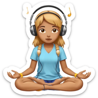 This girl(🧘🏻‍♀️) is sitting cross-legged in a meditation pose, wearing headphones(🎧) and listening to music. The song is so good that honey is dripping from her ears, and her expression is completely dazed because she’s enjoying the music so much. sticker