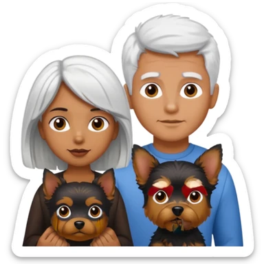 Brown girl white dark hair boy Couple with Yorkshire terrier sticker