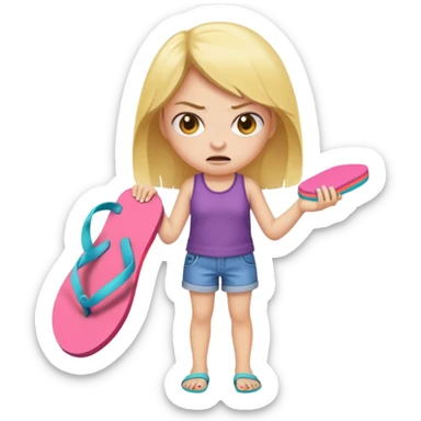 Una chica enojada con una chancla en la mano sticker
