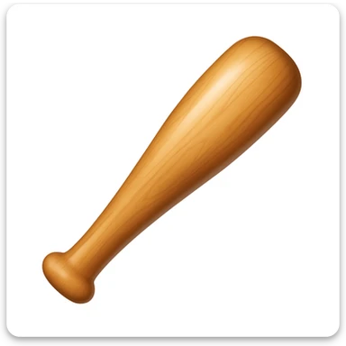Create a baseball bat emoji exactly like the reference image in iOS emoji style. The bat should have a smooth, shiny wood texture and a classic bat shape with no hand visible. Add a subtle highlight to the bat. The style should reflect the iOS emoji aesthetic. sticker