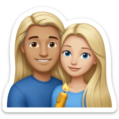 blonde hair blue eyes woman embracing a taller man who has brown skin and dark hair more like the first one make the man taller and the woman have long hair and both smiling give the man lighter brown skin sticker