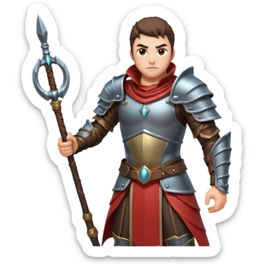 fantasy warrior man wielding a whip weapon, leather armor collar, intense eyes, heroic pose, 3D cartoon, mobile game icon style, clean background, no text, no watermark
 sticker