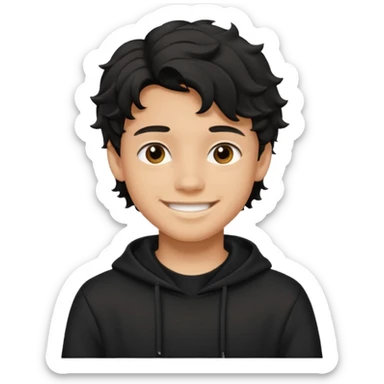 Menino de 15 anos de cabelo preto ondulado e de roupa preta sticker