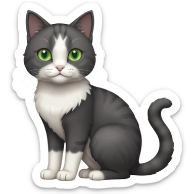 full body view of beautiful female solid dark grey cat with green eyes, white toes/paws and white patch on her chest sticker