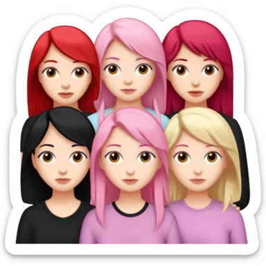 Girlfriend emoji - 5 white girlfriends, two with black hair, one with medium blonde hair, one with  pale pink hair,  sticker