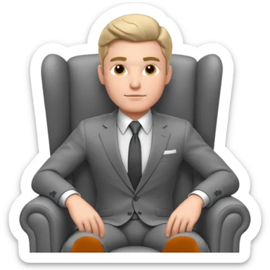 businessman sitting in an armchair, confident relaxed pose, formal suit and tie, professional corporate vibe, 3D cartoon style, mobile game icon style, clean background, no text, no watermark
 sticker