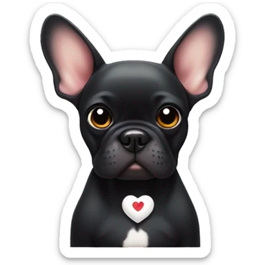Black french bulldog with a tiny white mark on chest. Holding a heart in paws  sticker