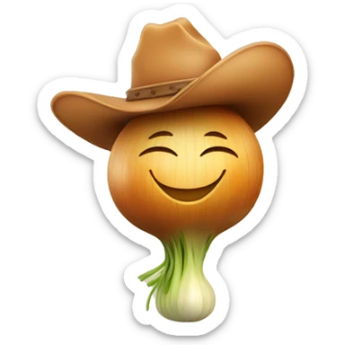 smiling onion wearing a cowboy hat sticker