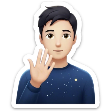 A young man in a vast, dark starry universe, surrounded by floating particles of light space. Each particle represents his personal universe. He reaches out, touching one, knowing that everything he does stays in this space forever. universe around him sticker