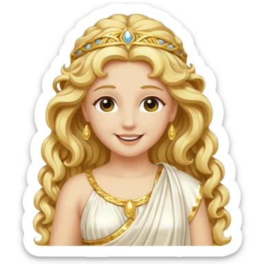 Psyche, Goddess of Soul from Roman Deities with long golden blonde wavy hair, ivory sequin toga sticker