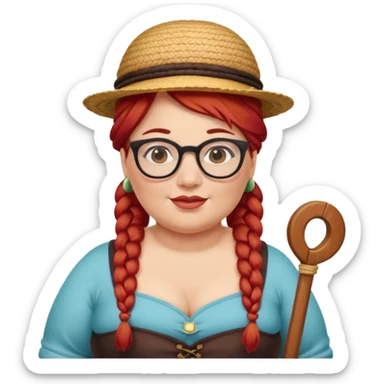 woman glassess, very fat venice gondolier with iconic hat and red hair woman braided sticker