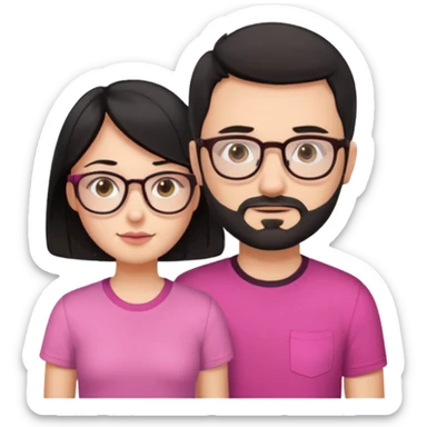 chico con gafas y barba corta moreno al lado una chica pelo negro piel blanca y camiseta rosa ojos marrones sticker