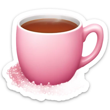 soft pink mug filled with steaming hot raspberry tea, decorated with blush pink pearl and sparkly embellishments (aesthetic, cute) sticker