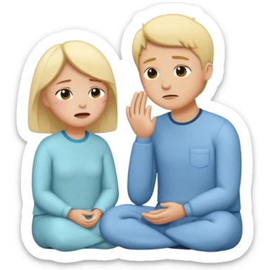 simplified human character crying gently while sitting with a psychologist, therapist showing empathy and support, emotional but safe mood, mental health therapy session, flat custom emoji sticker, soft pastel colors, rounded shapes, minimal details, thick outline, white background, no text sticker
