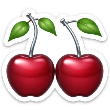 A pair of cherries emoji made of liquid silver chrome, smooth rounded shapes, glossy metallic surface, subtle sensual vibe, luxury sexy aesthetic, iOS emoji style, centered, clean white background sticker