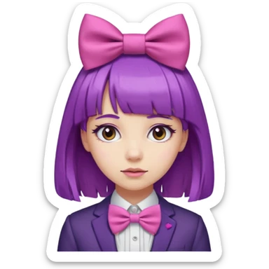 girl with bangs and purple hair and pink hairbow tie on the side of head sticker