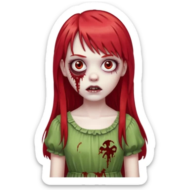 create a zombie girl with red long hair and straight bangs sticker