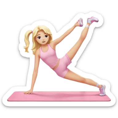 Cinematic Realistic angelic blonde girl stretching in light pink gym sticker