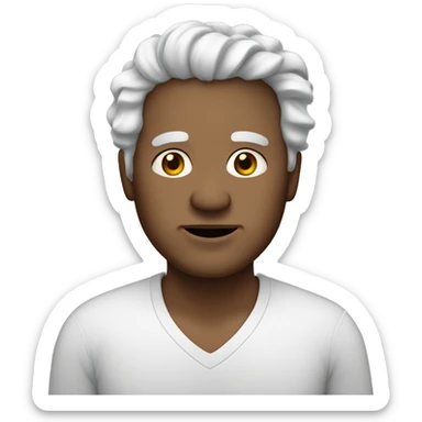 Brownish skin, man,overweight, elderly, white wavy hair. sticker