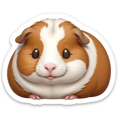 Meme-Worthy Cute Sleeping Brown and White Banded Guinea Pig Portrait Emoji, Head resting peacefully with a contented smile, showcasing a delightfully chubby build and a luxuriously soft banded fur of brown and white, eyes shut in a serene, cozy nap, Simplified yet hilariously adorable features, highly detailed, glowing with a soft, drowsy light, high shine, relaxed and utterly lovable, stylized with an air of playful laziness, bright and heartwarming, soft glowing outline, capturing the essence of a comically sleepy guinea pig, so meme-worthy it feels like it could instantly become the next viral sensation of adorable slumber! sticker