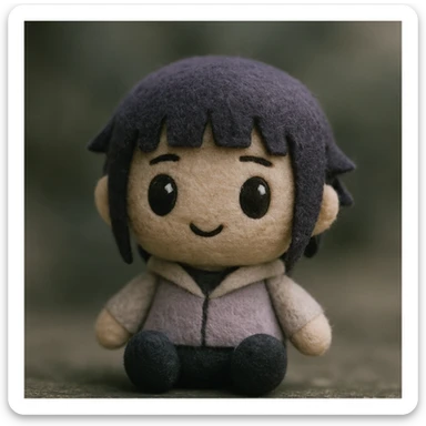 mini Hinata, cute, plush toy style, stitched details, soft textures sticker
