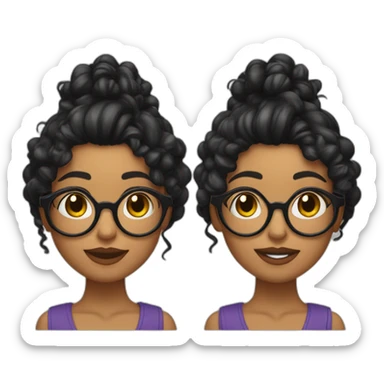 Chica con cabello rizado color negro, piel morena y que use lentes   sticker