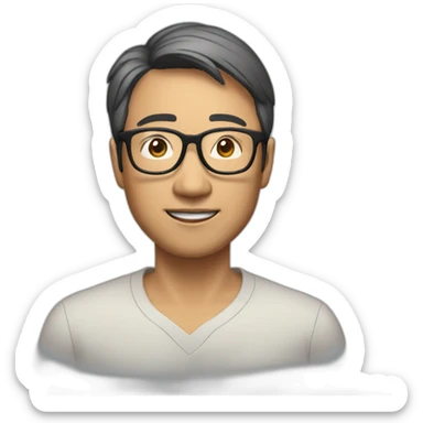 40 year old Asian male, glasses, short hair standing up sticker