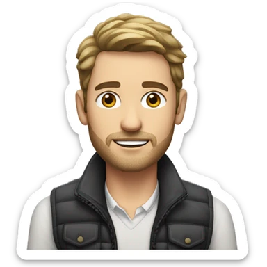 a white 30 year old man with stubble in a gilet sticker