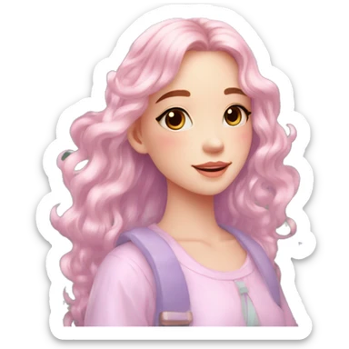 Dreamy pretty shiny colorful girl in nature pastelcore kawaii beautiful hair cottagecore accessories aesthetic sticker