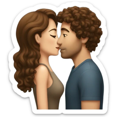 A women with brown hair kissing a tall men who has curly brown hair  sticker