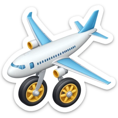 Isometric view of airplane landing gear in emoji style — one inflated, puffy wheel with a strut, soft 3D look, rounded shapes, clean and cartoon-like sticker