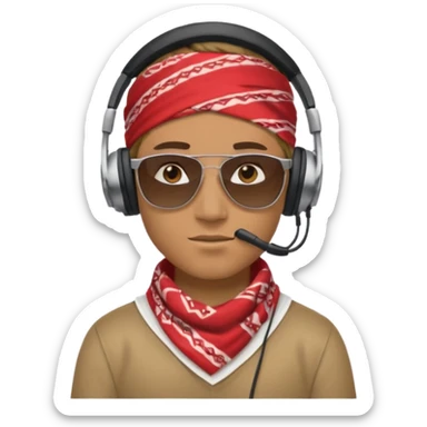 man with shades, headphones and bandana sticker