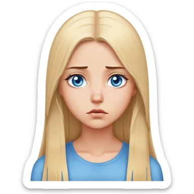 beautiful white girl with long straight blonde hair blue eyes sad angry upset hurt mad sticker