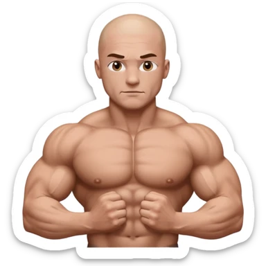 White skin, Shirtless, a lot of brown hair on the chest, Bodybuilder, big biceps and shoulders. Bald head sticker